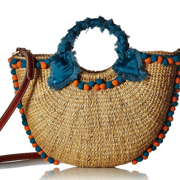 SAM EDELMAN | NWOT Inessa Straw PomPom Satchel Bag - Picture 3 of 8